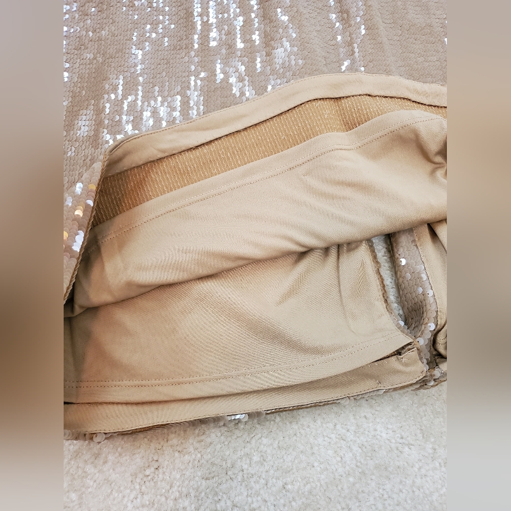Banana Republic Beige Sequin Dress Stretch Maxi Dress Sz M Column Sexy Cocktail - Picture 8 of 12